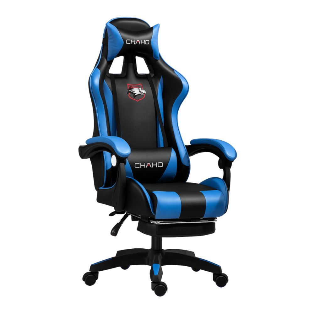 Καρέκλα γραφείου Gaming Δερματίνης με ανάκληση και υποπόδιο Μπλε GMC-BLUE