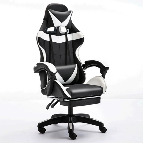 Καρέκλα Gaming “PB” – τεχνόδερμα με υποπόδιο ΛΕΥΚΟ-ΜΑΥΡΟ 60x50x118/128 εκ