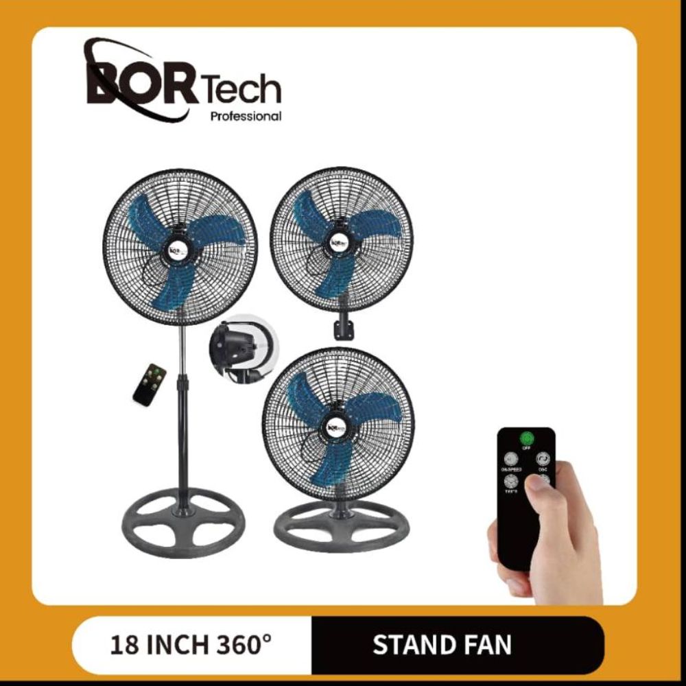 BORTECH 3 σε 1 Ανεμιστήρας ορθοστάτης δαπέδου 100W με περιστροφή 360º και διάμετρο 45cm 3 λεπίδες τηλεχειριστήριο FS45-2