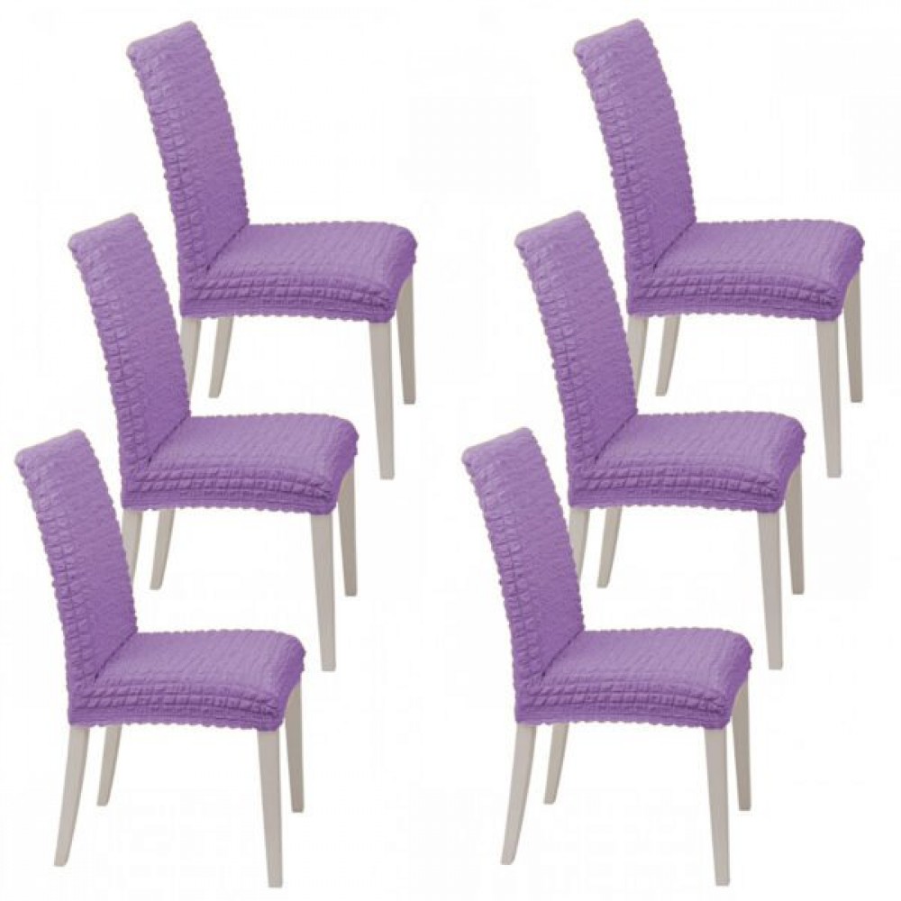 HomeOne (Σετ 6τμχ) Ελαστικό Καλύμμα Καρέκλας χωρίς βολάν με πλάτη Μωβ C0-11-6P