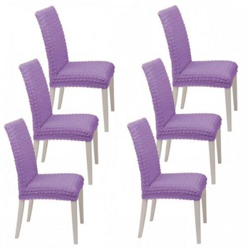 HomeOne (Σετ 6τμχ) Ελαστικό Καλύμμα Καρέκλας χωρίς βολάν με πλάτη Μωβ C0-11-6P