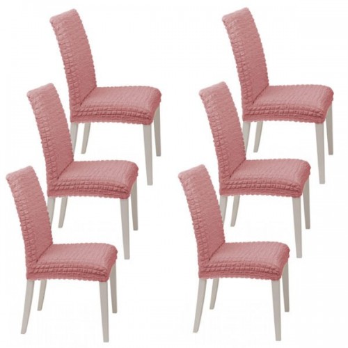 HomeOne (Σετ 6τμχ) Ελαστικό Καλύμμα Καρέκλας χωρίς βολάν με πλάτη Ροζ C0-10-6P