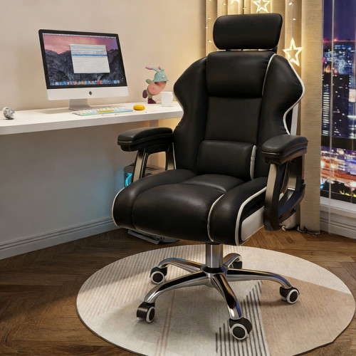 Καρέκλα Γραφείου XL Διευθυντική με μπράτσα & ανάκληση πλάτης - προσκέφαλο Δερματίνης Μαύρη 110-120x60x60cm