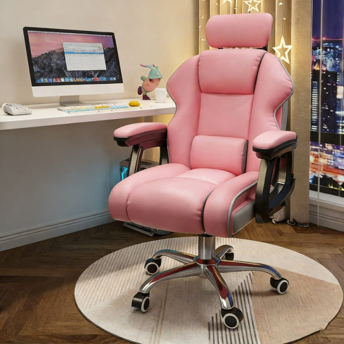 Καρέκλα Γραφείου XL Διευθυντική με μπράτσα και ανάκληση  Δερματίνης Ροζ 110-120x60x60cm