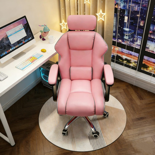 Καρέκλα Γραφείου XL Διευθυντική με μπράτσα και ανάκληση  Δερματίνης Ροζ 110-120x60x60cm