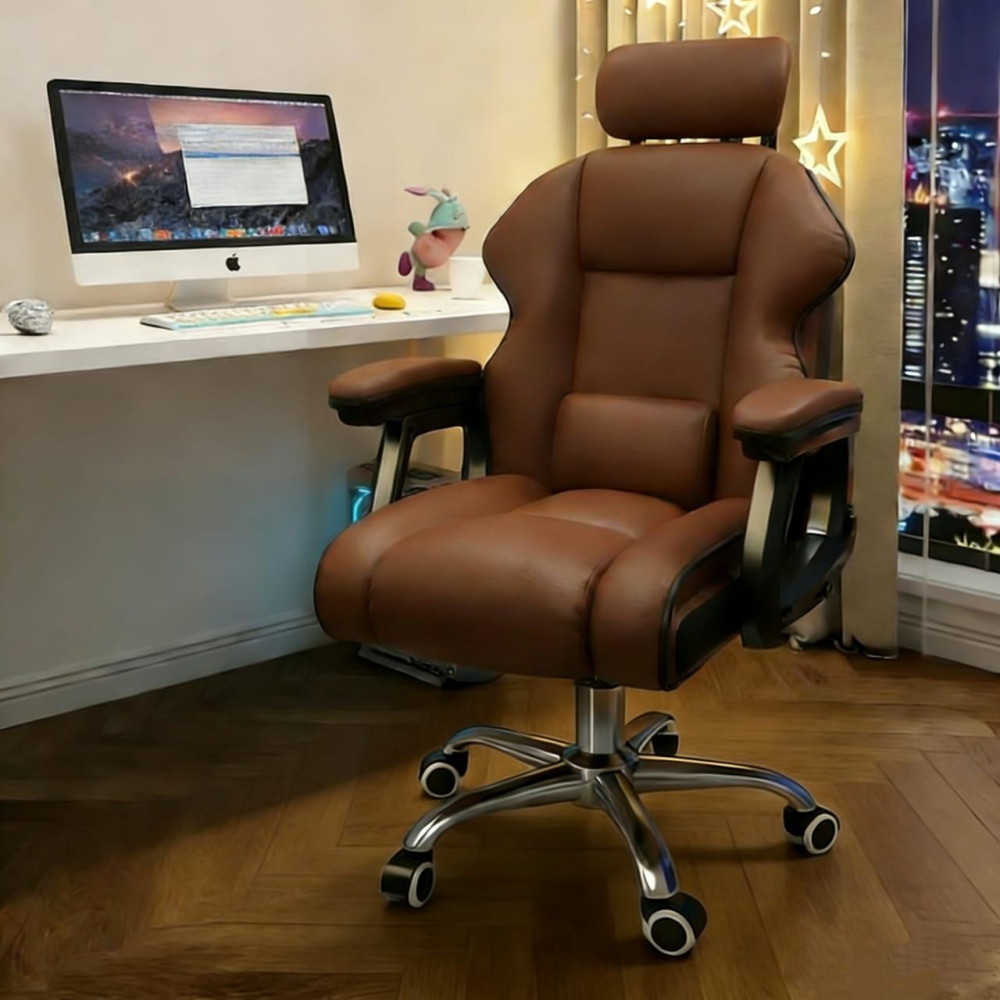 Καρέκλα Γραφείου XL Διευθυντική με μπράτσα και ανάκληση  Δερματίνης Καφέ 110-120x60x60cm