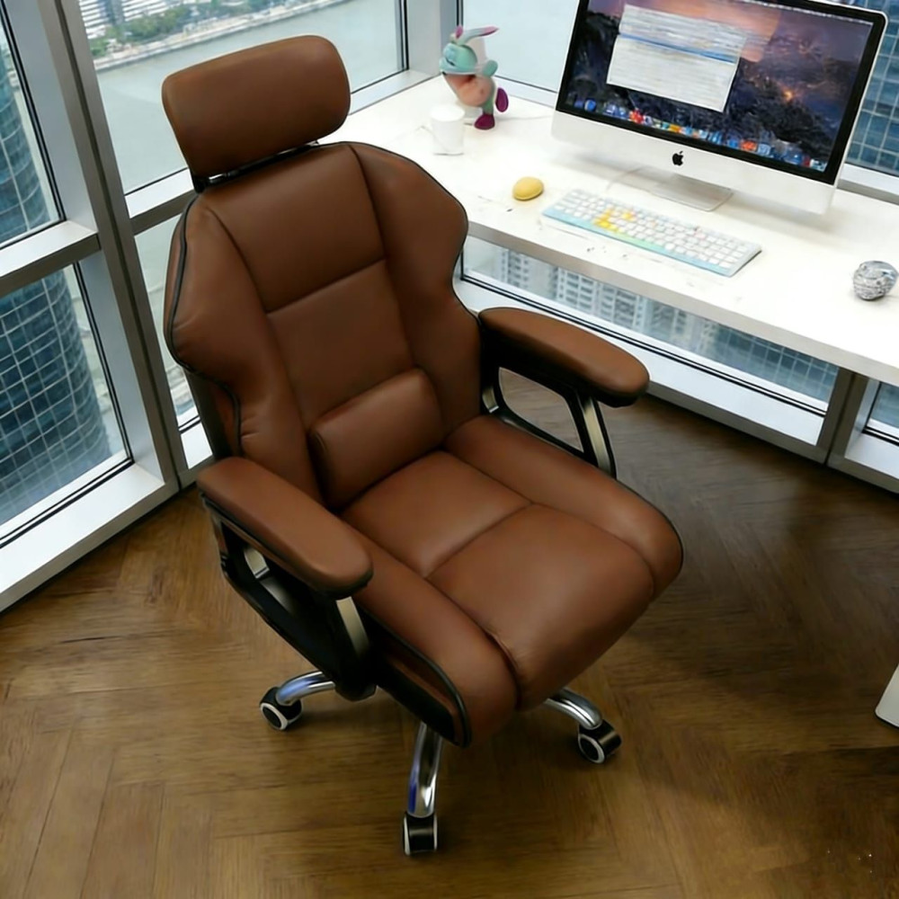 Καρέκλα Γραφείου XL Διευθυντική με μπράτσα και ανάκληση  Δερματίνης Καφέ 110-120x60x60cm