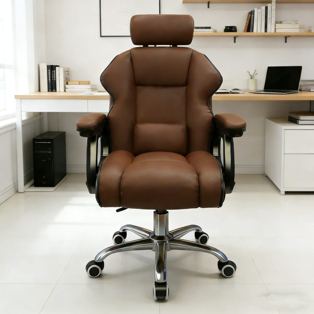 Καρέκλα Γραφείου XL Διευθυντική με μπράτσα και ανάκληση  Δερματίνης Καφέ 110-120x60x60cm