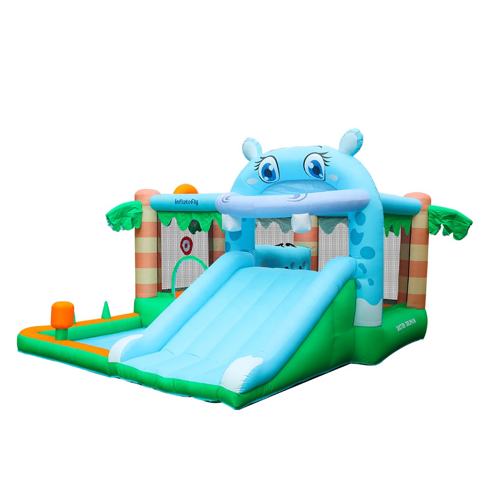 Φουσκωτό Τραμπολίνο Hippo Adventure με Τσουλήθρα, Μπαλοπισίνα & Τοίχο Αναρρίχησης  410×370×250cm