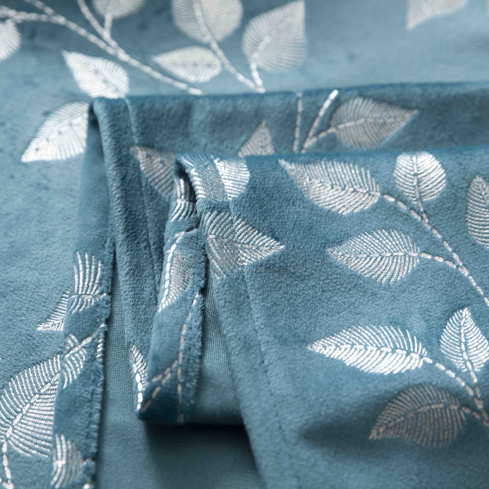 Κουρτίνα Σκίασης Βελούδινη Μπλε Με Φύλλα Με Κρίκο 275x260cm 8033-5