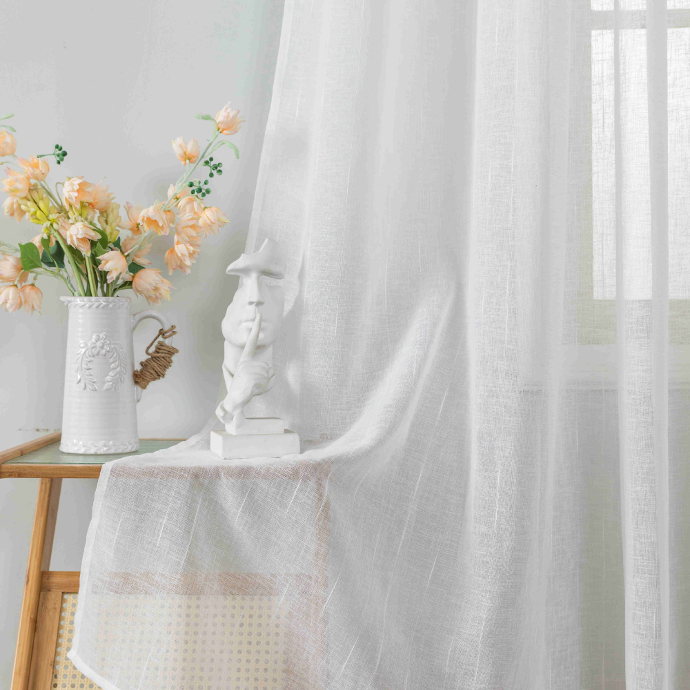 Κουρτίνα Λινή Ημιδιάφανη Καρό Λευκή Με Κρίκο Υ290xΦ270cm A6044-12