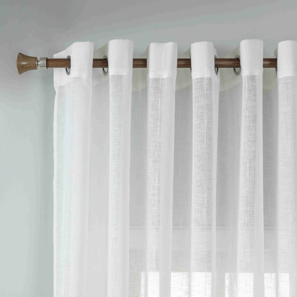 Κουρτίνα Λινή Ημιδιάφανη Καρό Λευκή Με Κρίκο Υ290xΦ270cm A6044-12