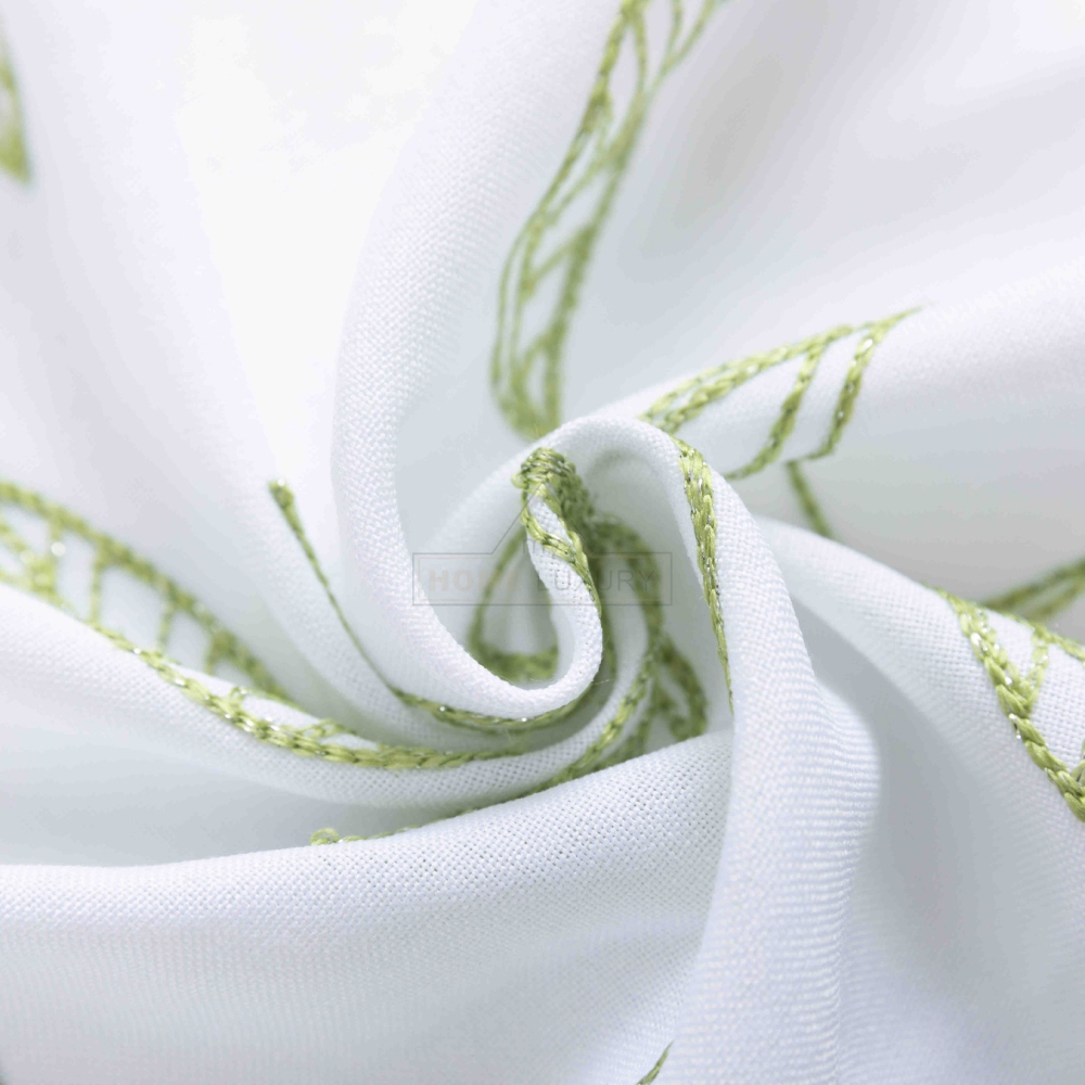 Κουρτίνα Leaves Λευκή με Πράσινο Κέντημα Με Τρέσα 270x270cm 6020-1