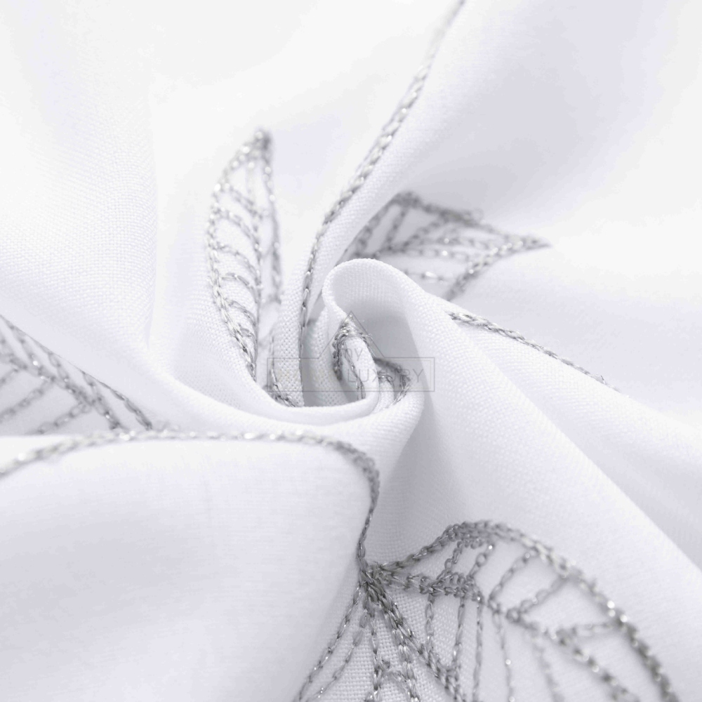 Κουρτίνα Leaves Λευκή με Γκρι Κέντημα Με Τρέσα 270x270cm 6020-3