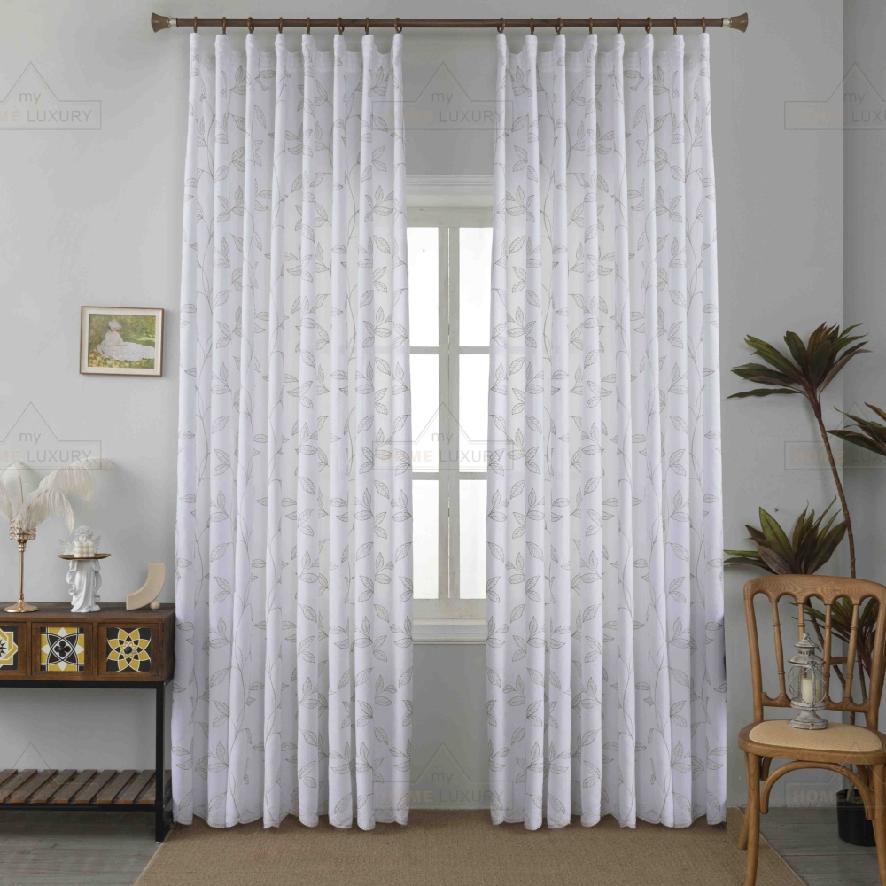 Κουρτίνα Leaves Λευκή με Μπεζ Κέντημα Με Τρέσα 270x270cm 6020-4 Κουρτίνα Leaves Λευκή με Μπεζ Κέντημα Με Τρέσα 270x270cm 6020-4
