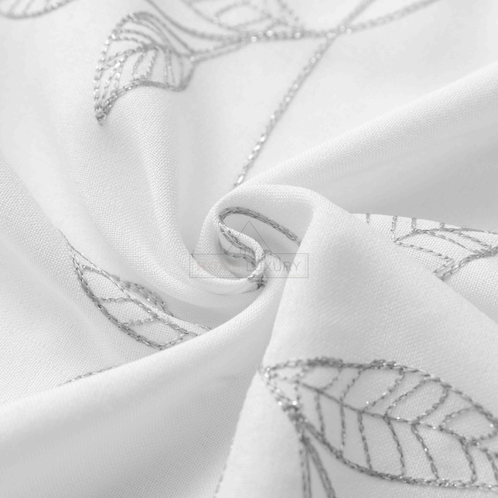 Κουρτίνα Leaves Λευκή με Σκούρο Γκρι Κέντημα Με Τρέσα 270x270cm 6020-5
