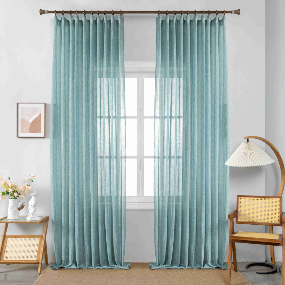 Κουρτίνα Λινή Ημιδιάφανη Μπεζ Μέντα Με Τρέσα Υ290xΦ270cm 6044-5