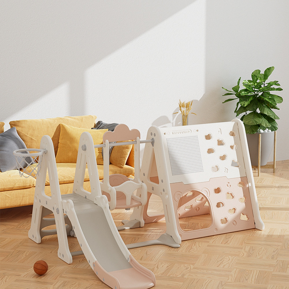 Παιδική Κούνια με Πίνακα Αναρρίχησης, Τσουλήθρα και Δίχτυ Ροζ AZ004-PINK