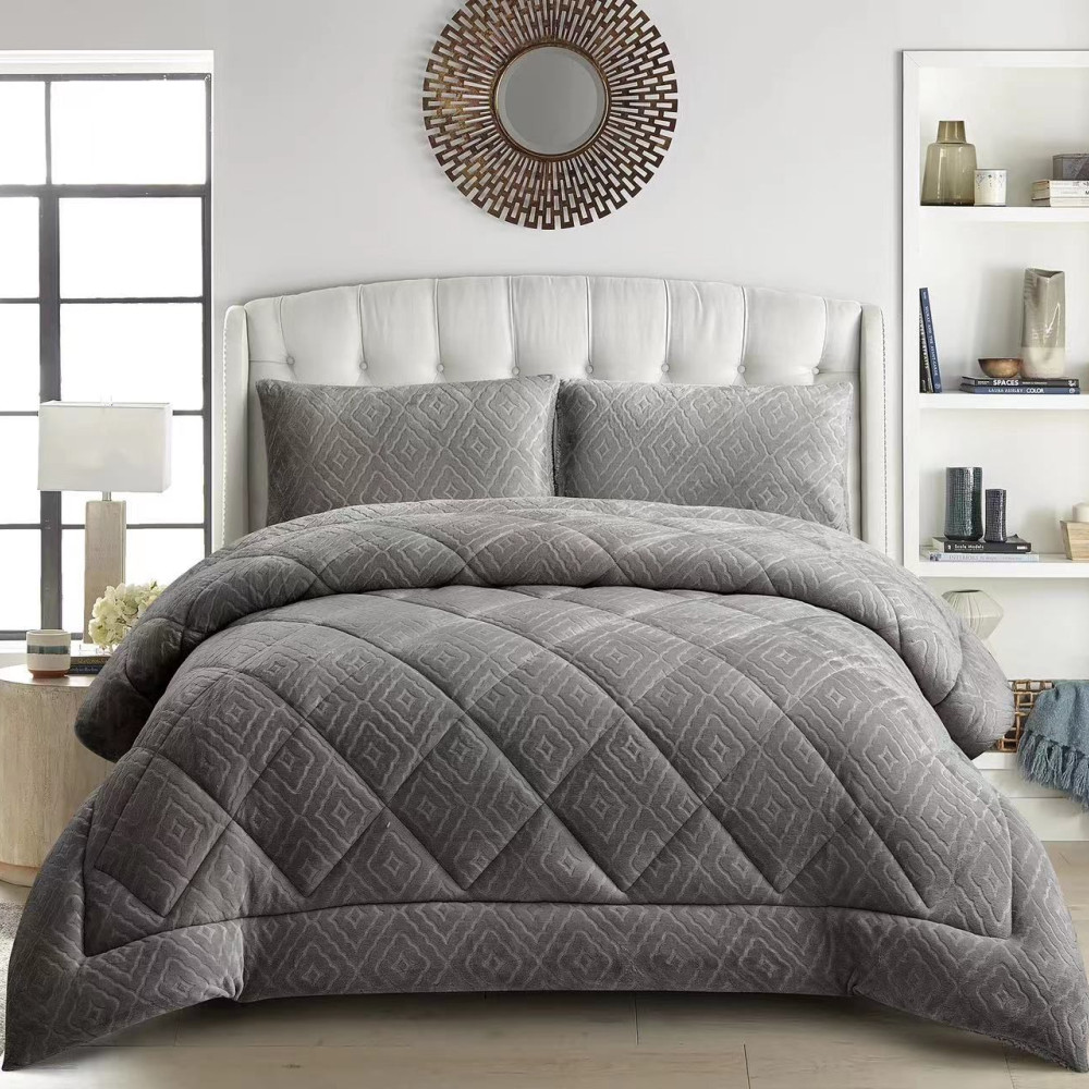 Σετ Κουβερτοπάπλωμα Ισοθερμικό Χοντρό Embossed ΔΩΡΟ 2 Μαξιλαροθήκες Υπέρδιπλο ΓΚΡΙ 220X240 PRH-200