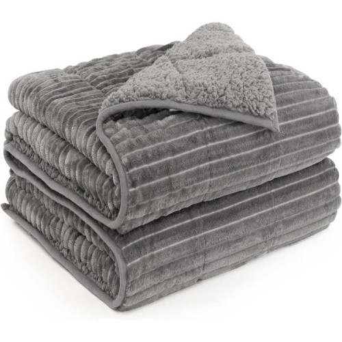 Υπέρδιπλη Κουβέρτα Flannel Sherpa Stripe 220×240 – ΓΚΡΙ
