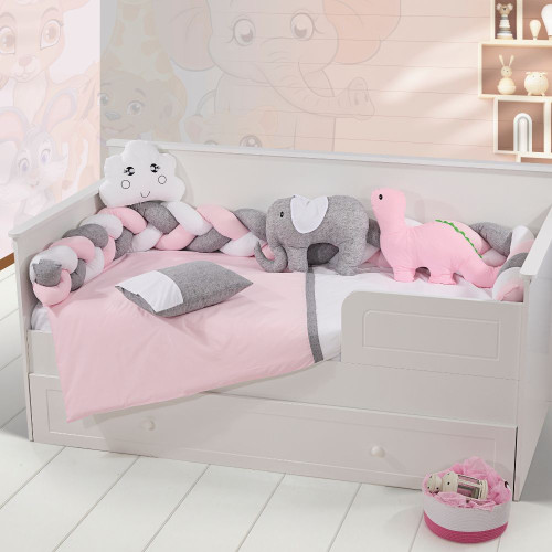 Πάντα Πλεξούδας Κούνιας Ροζ - Λευκό - Γκρι 240cm