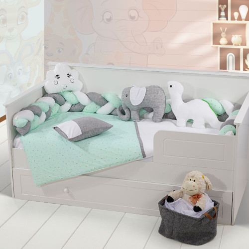 Πάντα Πλεξούδας Κούνιας Πράσινο - Λευκό - Γκρι 240cm