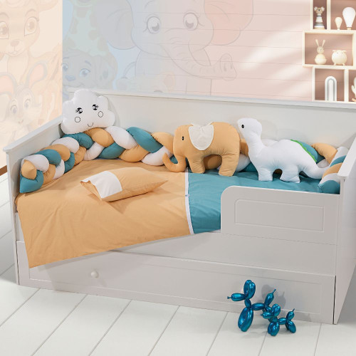 Πάντα Πλεξούδας Κούνιας Μπεζ - Λευκό - Μπλε 240cm