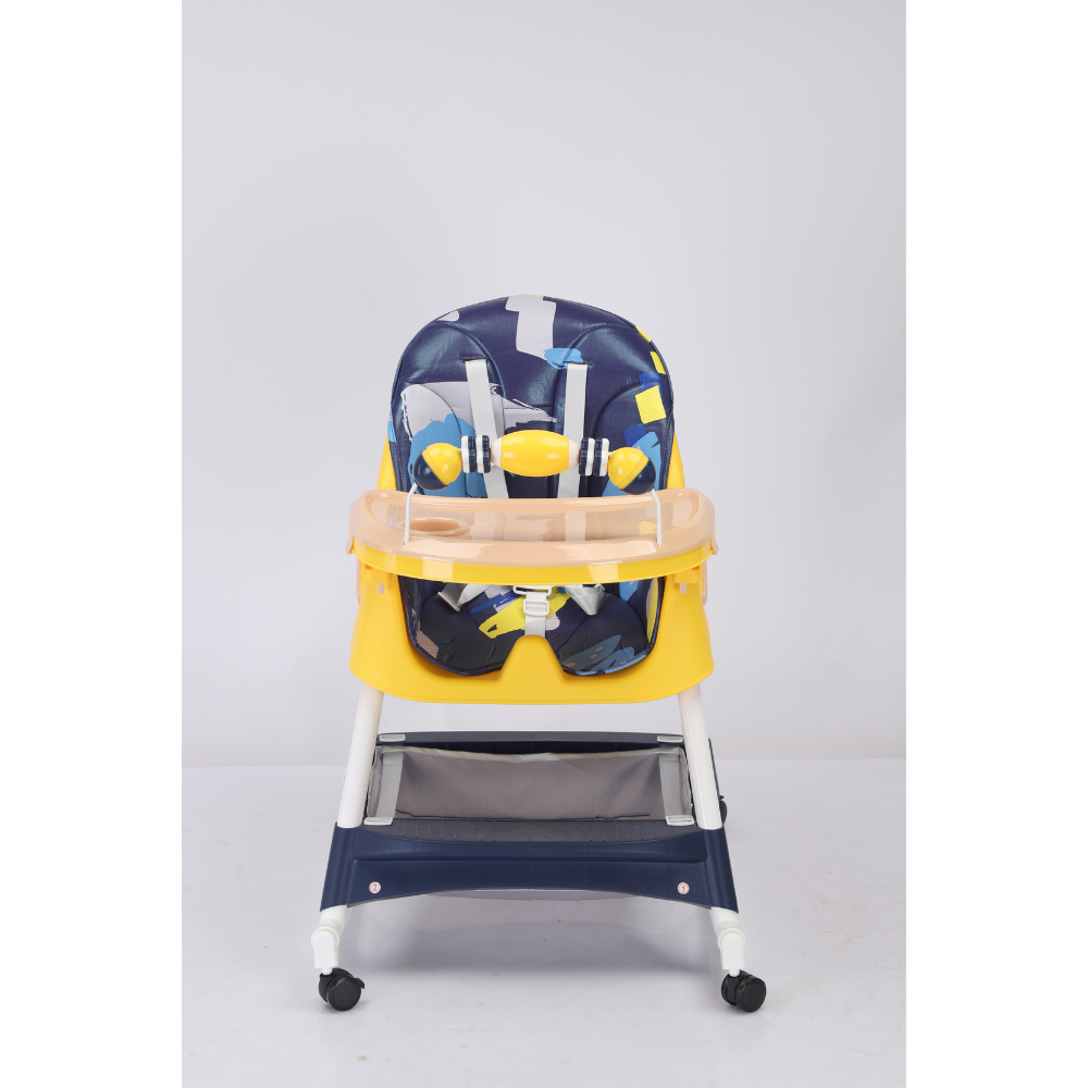 Παιδικό Καρεκλάκι με Ρόδες & Λειτουργία Κούνιας και Ανάκλισης Πλάτης με σχέδιο Μπλε-Κίτρινο E-560-BLUEFLOWER