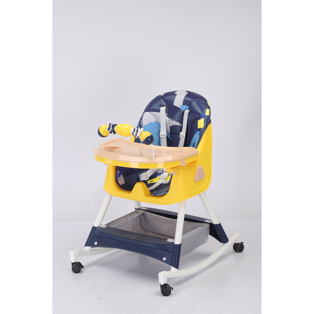 Παιδικό Καρεκλάκι με Ρόδες & Λειτουργία Κούνιας και Ανάκλισης Πλάτης με σχέδιο Μπλε-Κίτρινο E-560-BLUEFLOWER