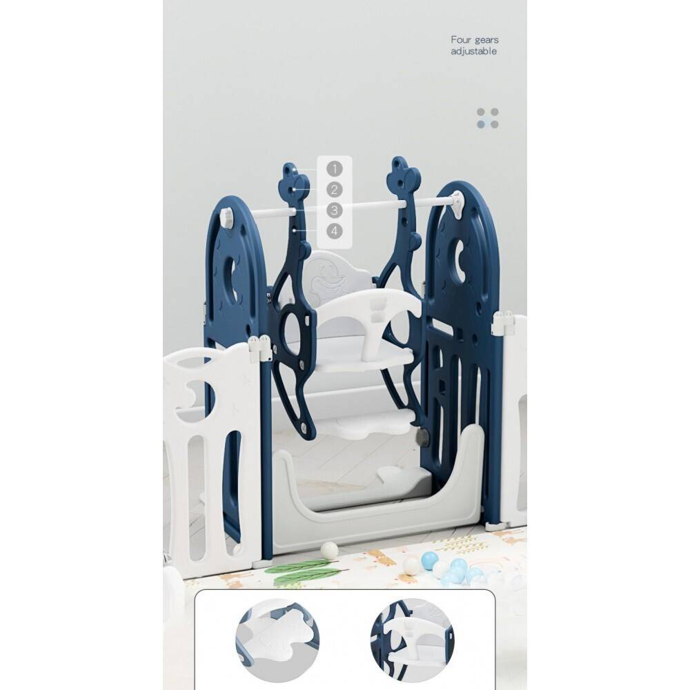 Σετ Παιδότοπου 179x179cm Πλαστικό Owl με Φράχτη  με κούνια, χαλάκι, τσουλήθρα και Μπασκέτα Μπλε ZH012-BLU