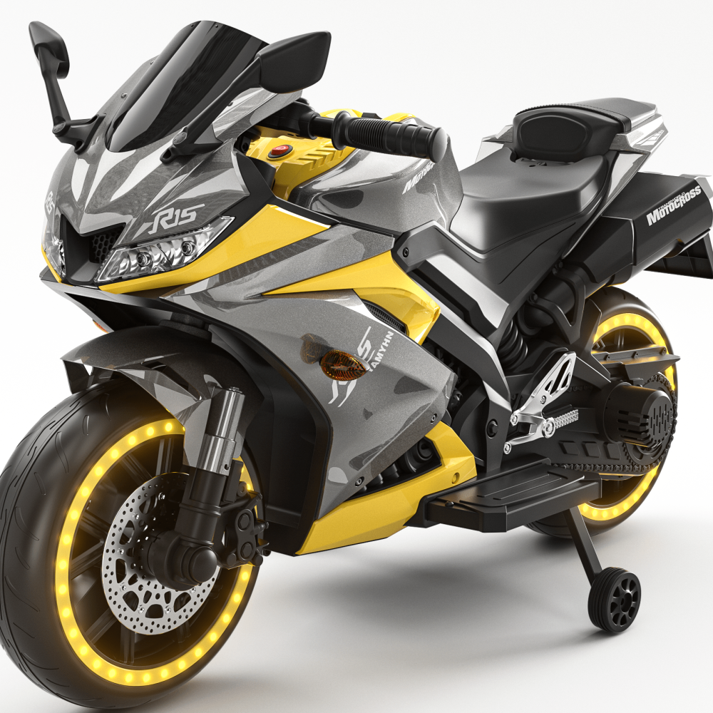 Ηλεκτροκίνητη Μηχανή με Ρόδες που φωτάνε, Φώτα LED και μουσική Licensed original 12V Γκρι R15-GREY