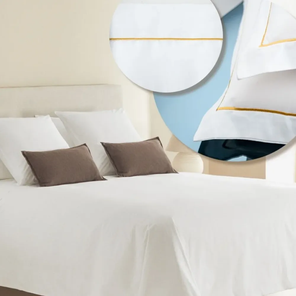 Σετ Σεντόνια Υπέρδιπλα Βαμβακοσατέν 4τμχ 300tc 240x260 Λευκό-Χρυσό SMH-210