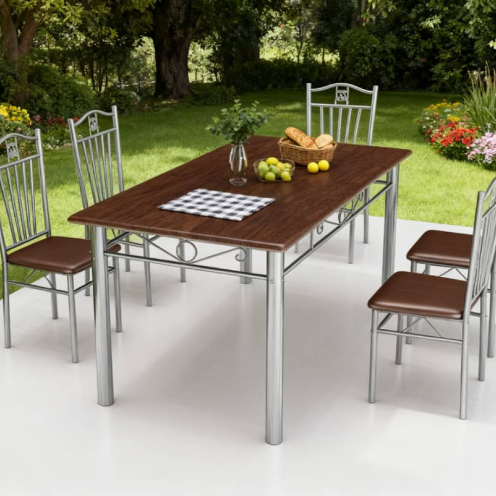 ΕΚΘΕΣΙΑΣΚΟ Σετ 7τμχ Τραπεζαρία Εσωτερικού Χώρου από MDF με PVC και Μεταλλικά Πόδια Καρυδιά 135x80x75cm