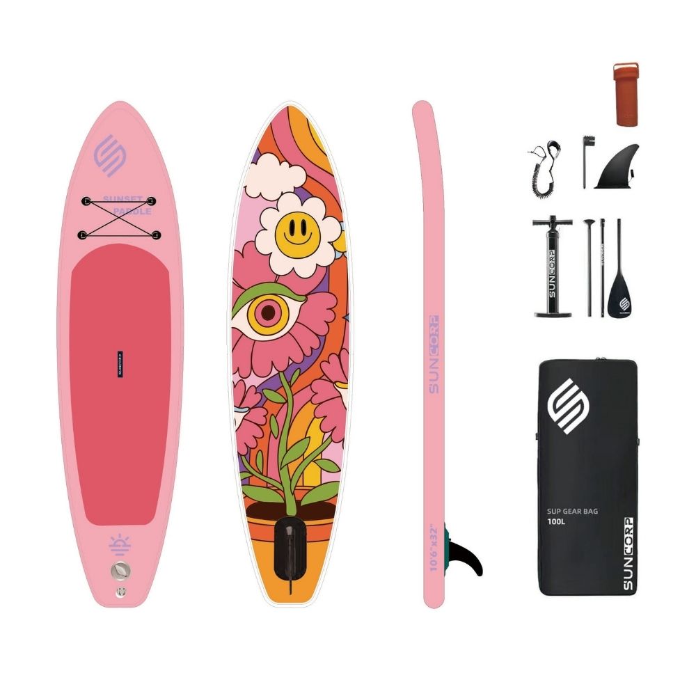 Φουσκωτή Σανίδα SUP 3.20m Ροζ με Κουπί, Αξεσουάρ και Σακίδιο Μεταφοράς