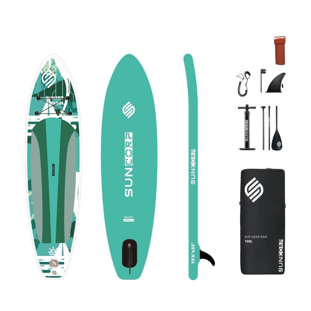 Φουσκωτή Σανίδα SUP 3.20m Τιρκουάζ με σχέδιο, Κουπί, Αξεσουάρ και Σακίδιο Μεταφοράς