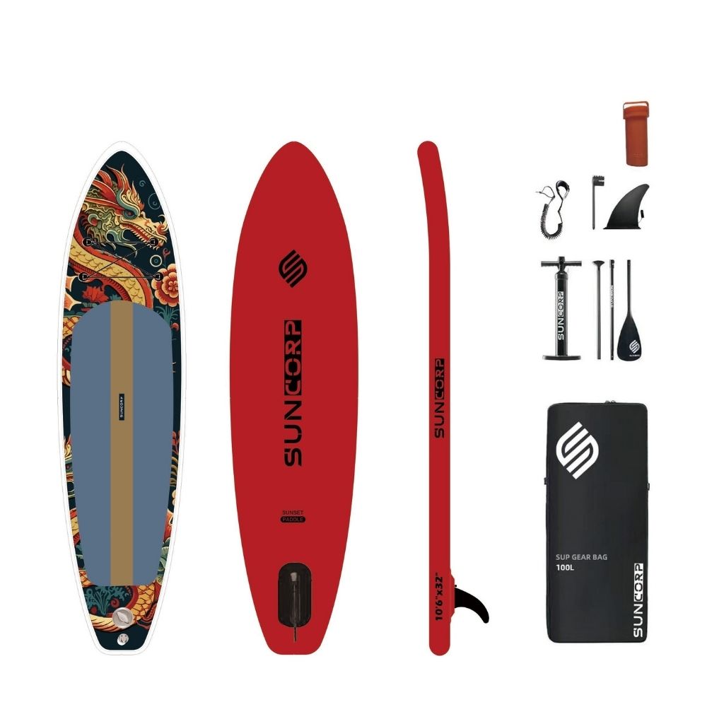 Φουσκωτή Σανίδα SUP 3.20m Κόκκινη με σχέδιο Δράκο με Κουπί, Αξεσουάρ και Σακίδιο Μεταφοράς