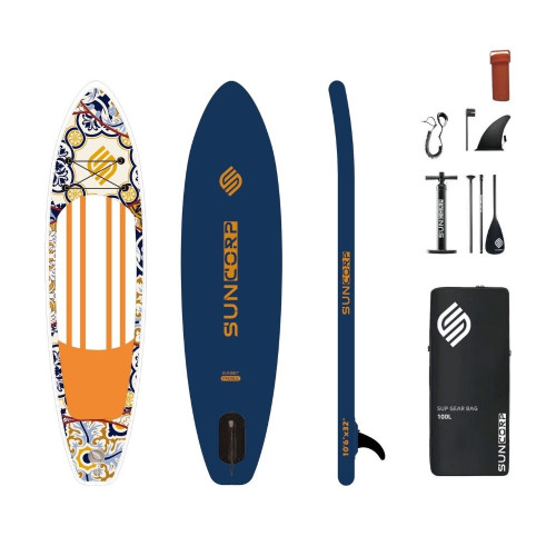 Φουσκωτή Σανίδα SUP 3.20m Σκούρο Μπλε με σχέδιο, Κουπί, Αξεσουάρ & Σακίδιο Μεταφοράς