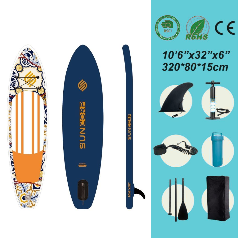 Φουσκωτή Σανίδα SUP 3.20m Σκούρο Μπλε με σχέδιο, Κουπί, Αξεσουάρ και Σακίδιο Μεταφοράς