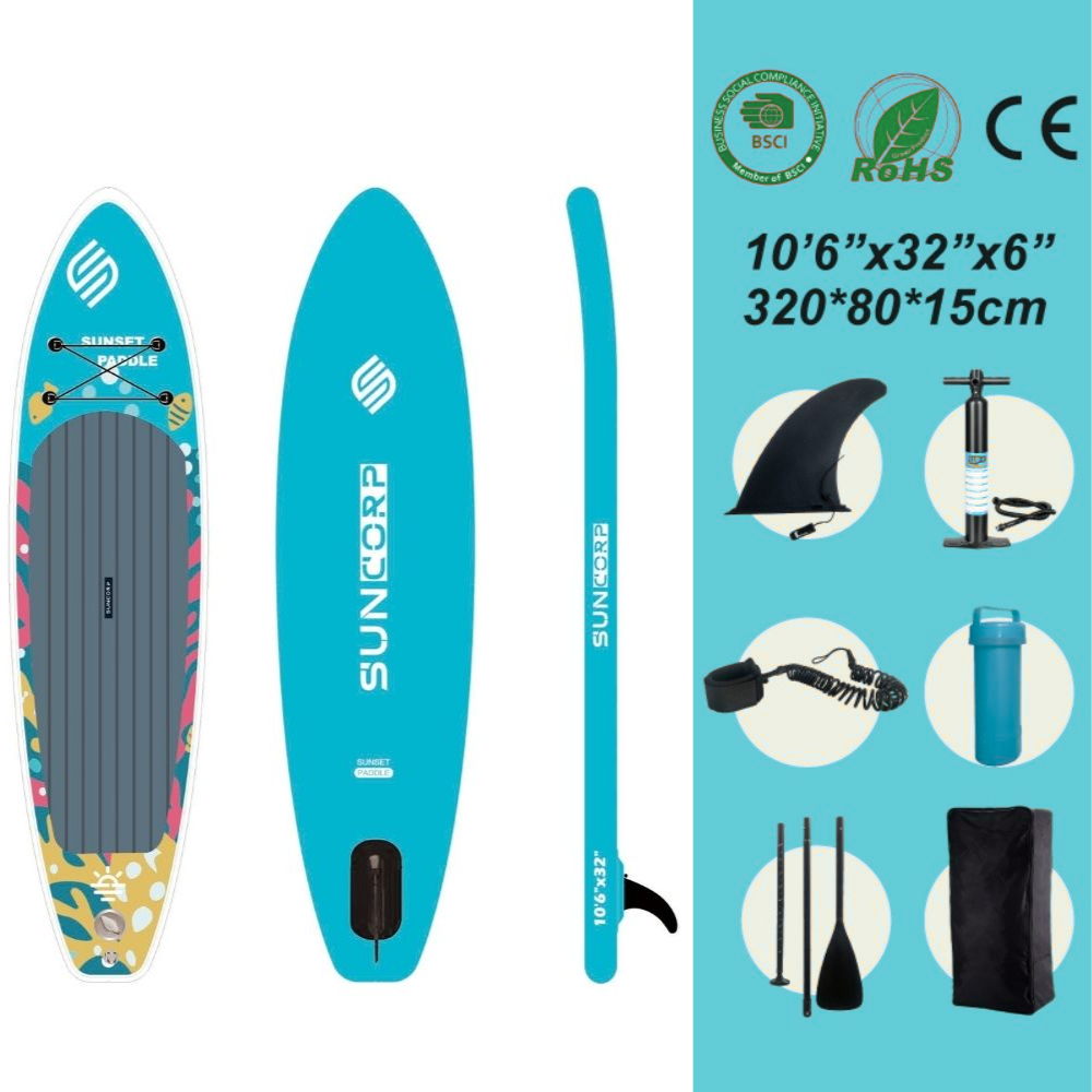 Φουσκωτή Σανίδα SUP 3.20m Γαλάζια με Κουπί, Αξεσουάρ και Σακίδιο Μεταφοράς