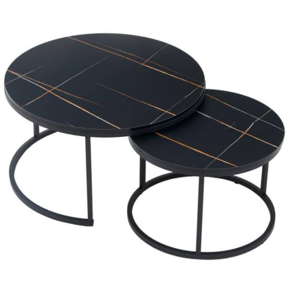 Σετ 2 Τραπεζιών Σαλονιού από MDF με Μελαμίνη και Μεταλλική Βάση Μαύρο
