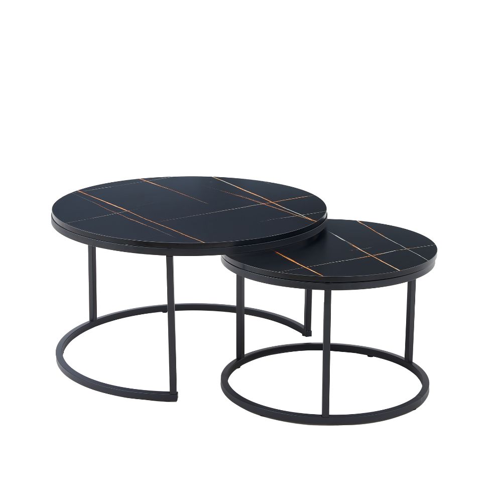 Σετ 2 Τραπεζιών Σαλονιού από MDF με Μελαμίνη και Μεταλλική Βάση Μαύρο