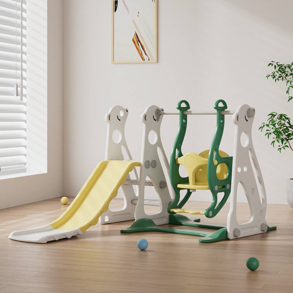 Πλαστική Τσουλήθρα Polar Bear Εσωτερικού Χώρου με Κούνια και Μπασκέτα Πράσινη BJX01-GRN