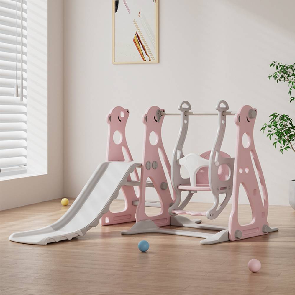 Πλαστική Τσουλήθρα Polar Bear με Κούνια και Μπασκέτα Ροζ BJX01-PN