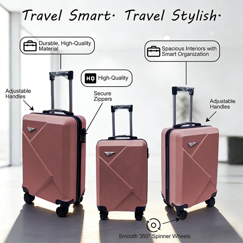 Σετ Βαλίτσες Ταξιδίου 3 Τεμαχίων από Ανθεκτικό ABS – Με Κλειδαριές TSA & Ρόδες 360° (20'' 24'' 28'') Σάπιο Μήλο 6005-DPINK