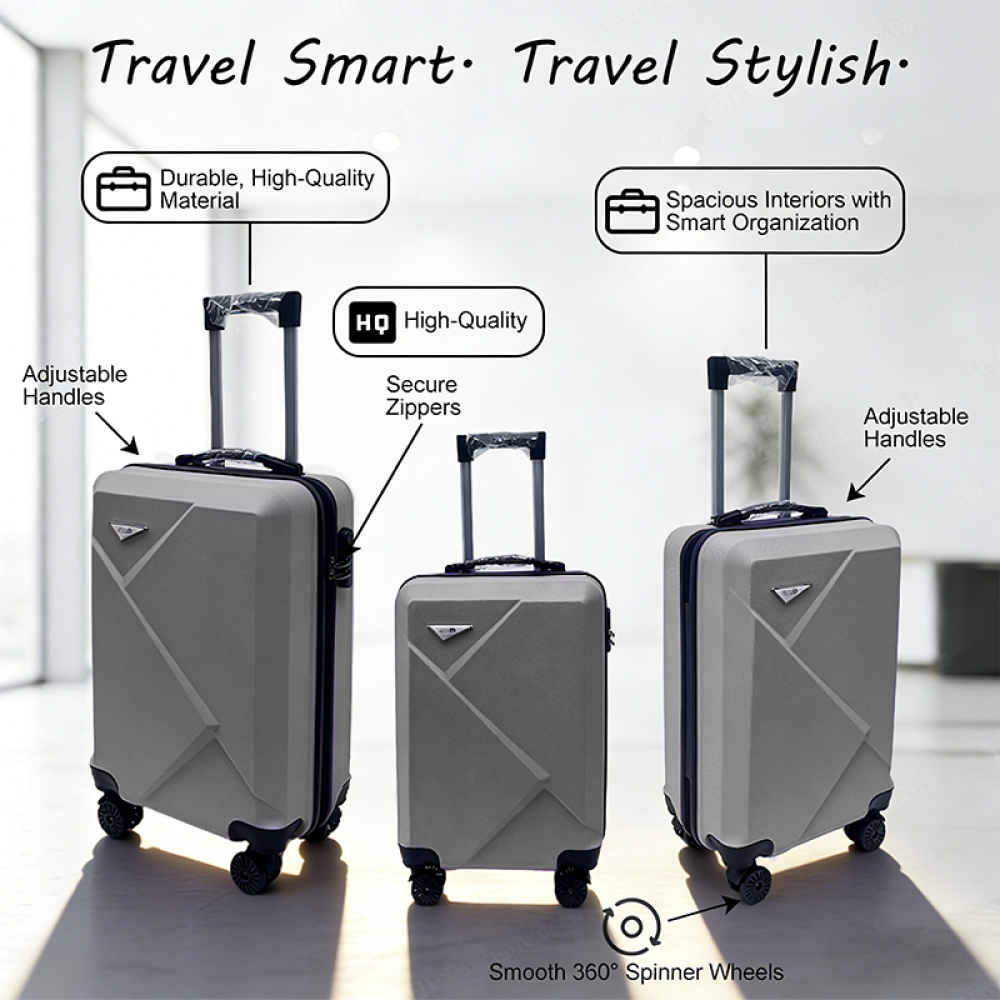 Σετ Βαλίτσες Ταξιδίου 3 Τεμαχίων από Ανθεκτικό ABS – Με Κλειδαριές TSA & Ρόδες 360° (20'' 24'' 28'') Σκούρο Γκρι 6005-DGREY