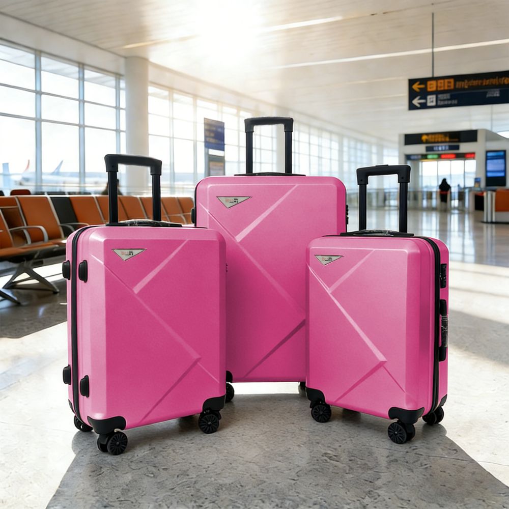 Σετ Βαλίτσες Ταξιδίου 3 Τεμαχίων από Ανθεκτικό ABS – Με Κλειδαριές TSA & Ρόδες 360° (20'' 24'' 28'') Ροζ 6005-PINK