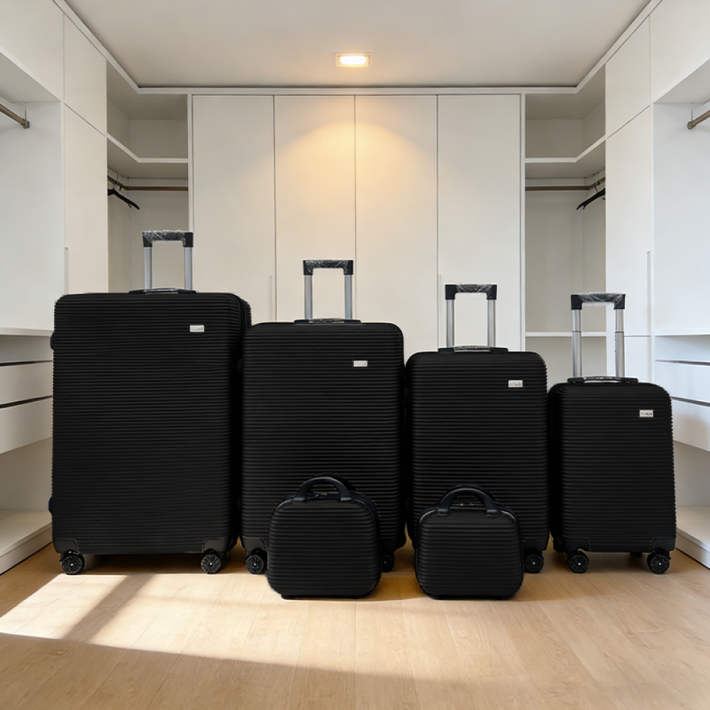 Σετ Βαλίτσες Ταξιδίου 6 Τεμαχίων από Ανθεκτικό ABS – Με Κλειδαριές TSA & Ρόδες 360° (12'' 16'' 20'' 24'' 28'' 32'') Μαύρο 3008-BLACK