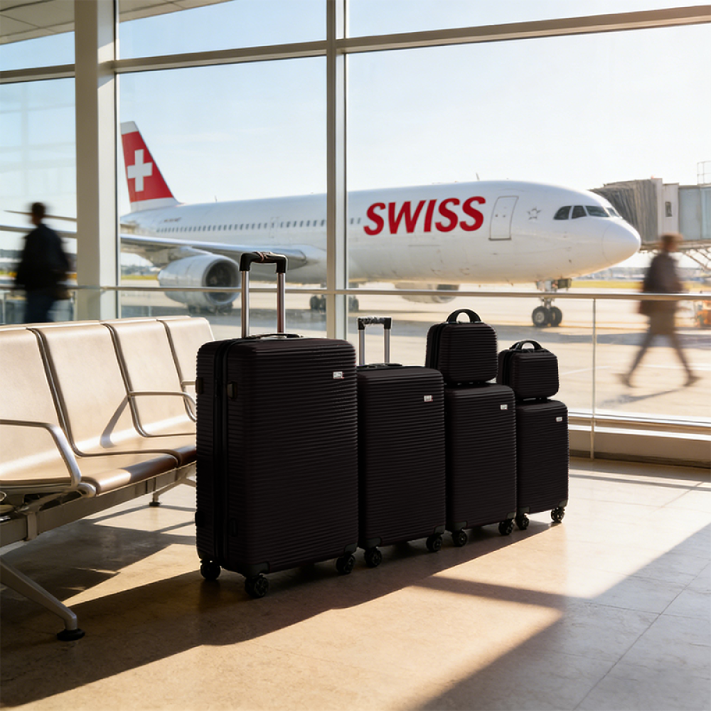 Σετ Βαλίτσες Ταξιδίου 6 Τεμαχίων από Ανθεκτικό ABS – Με Κλειδαριές TSA & Ρόδες 360° (12'' 16'' 20'' 24'' 28'' 32'') Μαύρο 3008-BLACK