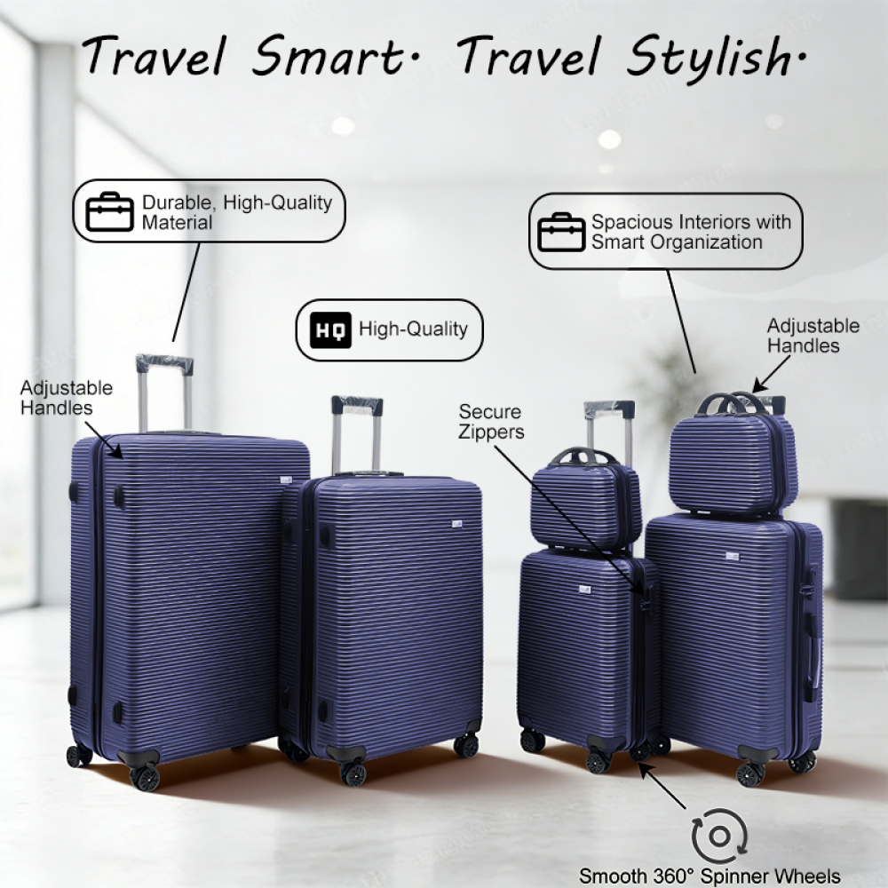 Σετ Βαλίτσες Ταξιδίου 6 Τεμαχίων από Ανθεκτικό ABS – Με Κλειδαριές TSA & Ρόδες 360° (12'' 16'' 20'' 24'' 28'' 32'') 3008-BLUE