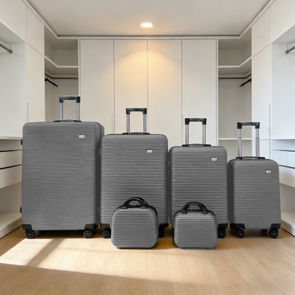 Σετ Βαλίτσες Ταξιδίου 6 Τεμαχίων από Ανθεκτικό ABS – Με Κλειδαριές TSA & Ρόδες 360° (12'' 16'' 20'' 24'' 28'' 32'') Ανοιχτό Γκρι 3008-GREY